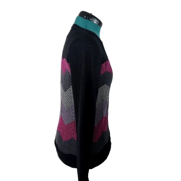 Forever 21 Chevron Print Cardigan Sweater Pink Purple Gray Black Medium - Picture 3 of 6
